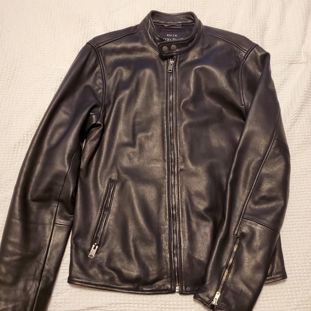 Mens Black Leather Lucky Racer Jacket